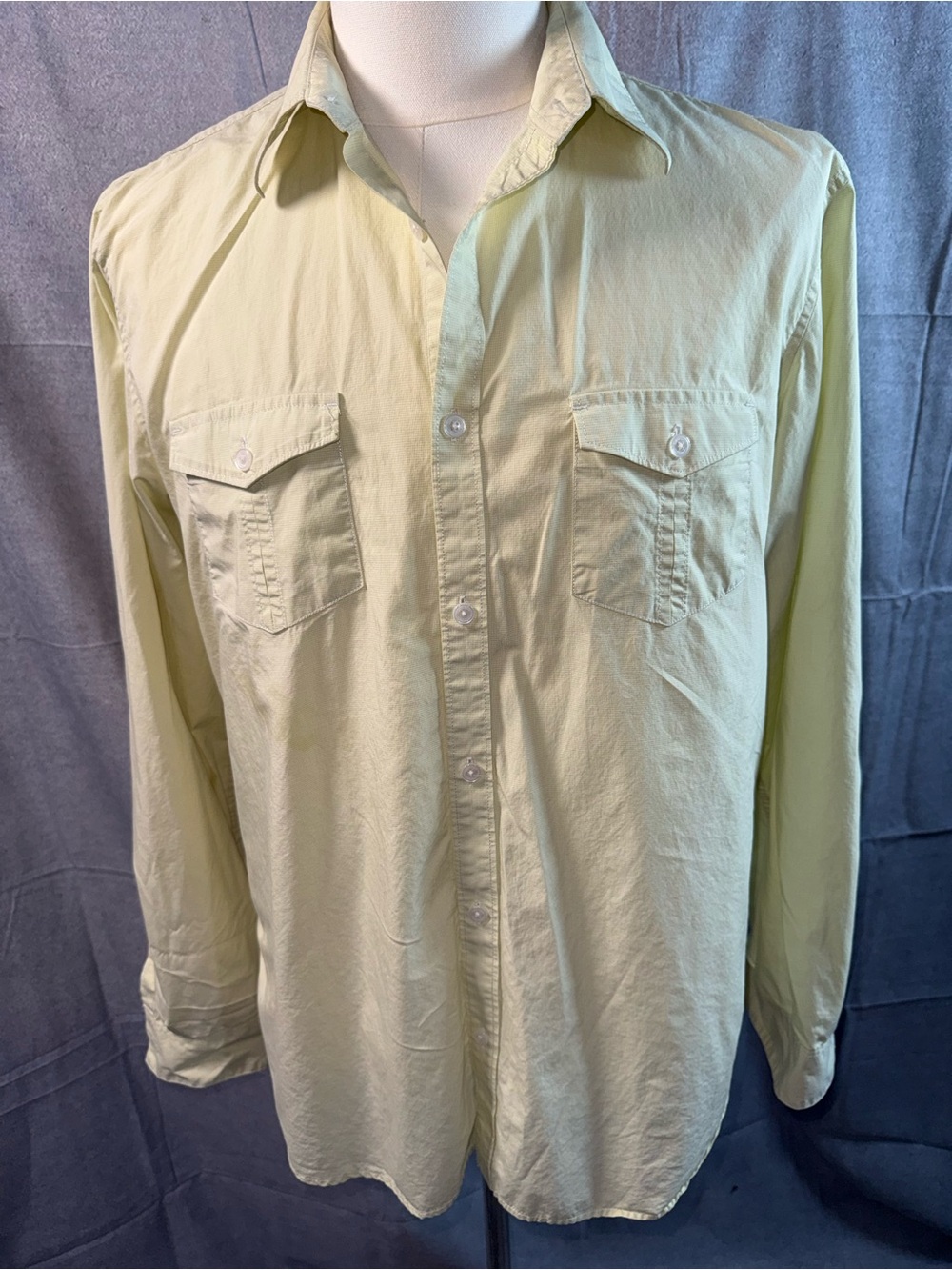 1311-Calvin Klein Pale Yellow Button-Down Shirt